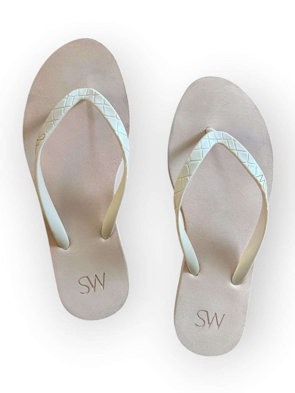 Stuart Weitzman women's rubber flip-flop sandals peach cream beige